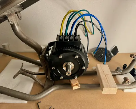 The motor blocked up on timber inside the frame