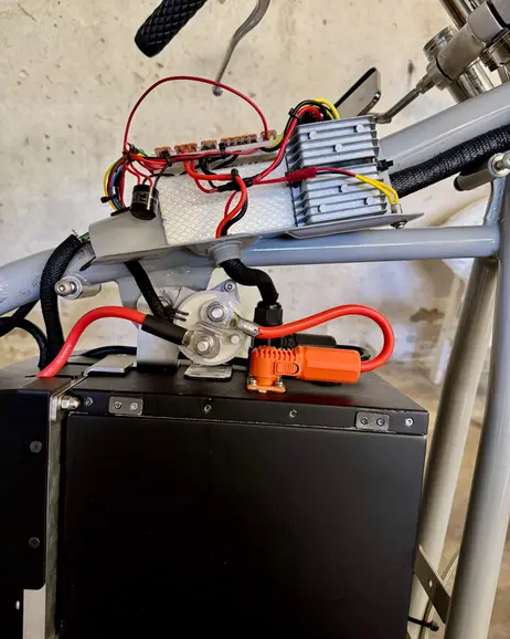 The battery box with the main cables run and terminated