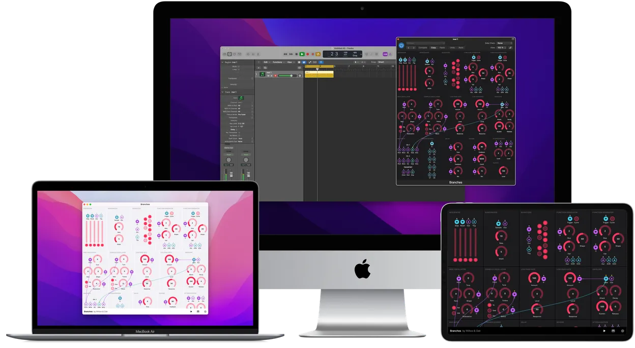 Branches running on an iMac, a MacBook Air and an iPad Pro