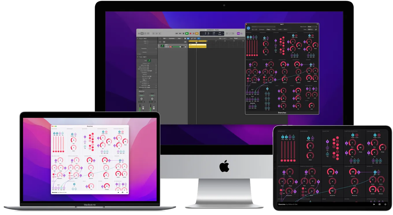Branches running on an iMac, a MacBook Air and an iPad Pro